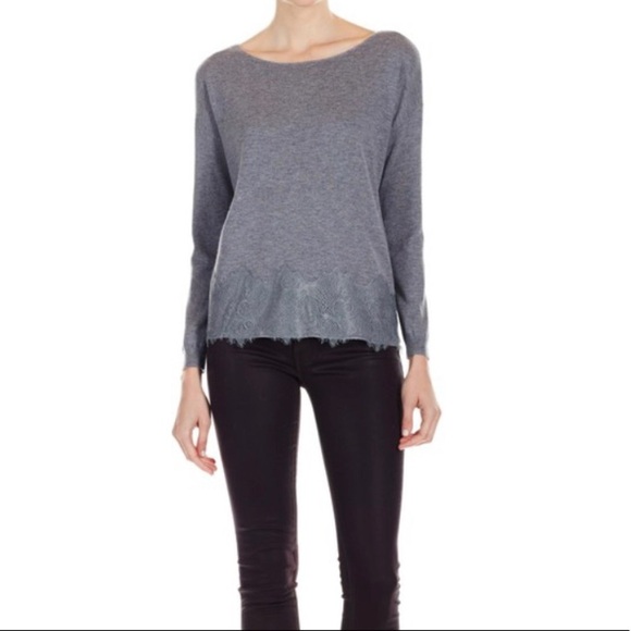 Joie Wool & Cashmere Sweater in Grey with Lace Trim, Size Small - Picture 2 of 7